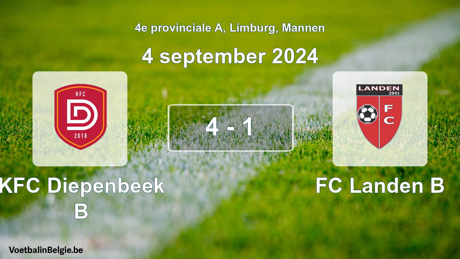 Gespeelde wedstrijd mannenvoetbal: KFC Diepenbeek B - FC Landen B 4 - 1 (4 september 2024)