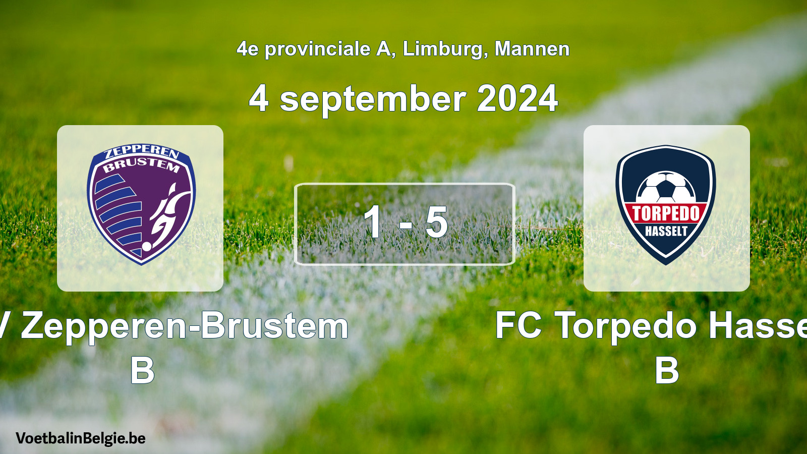 Gespeelde wedstrijd mannenvoetbal: KVV Zepperen-Brustem B - FC Torpedo Hasselt B 1 - 5 (4 september 2024)