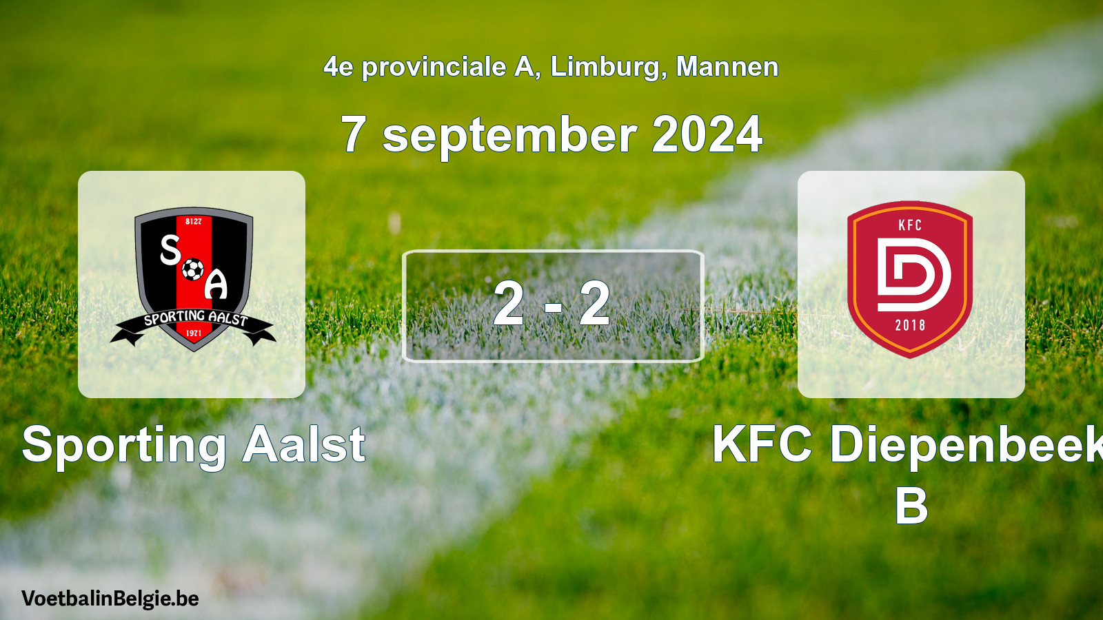 Match joué football hommes: Sporting Aalst - KFC Diepenbeek B 2 - 2 (7 septembre 2024)
