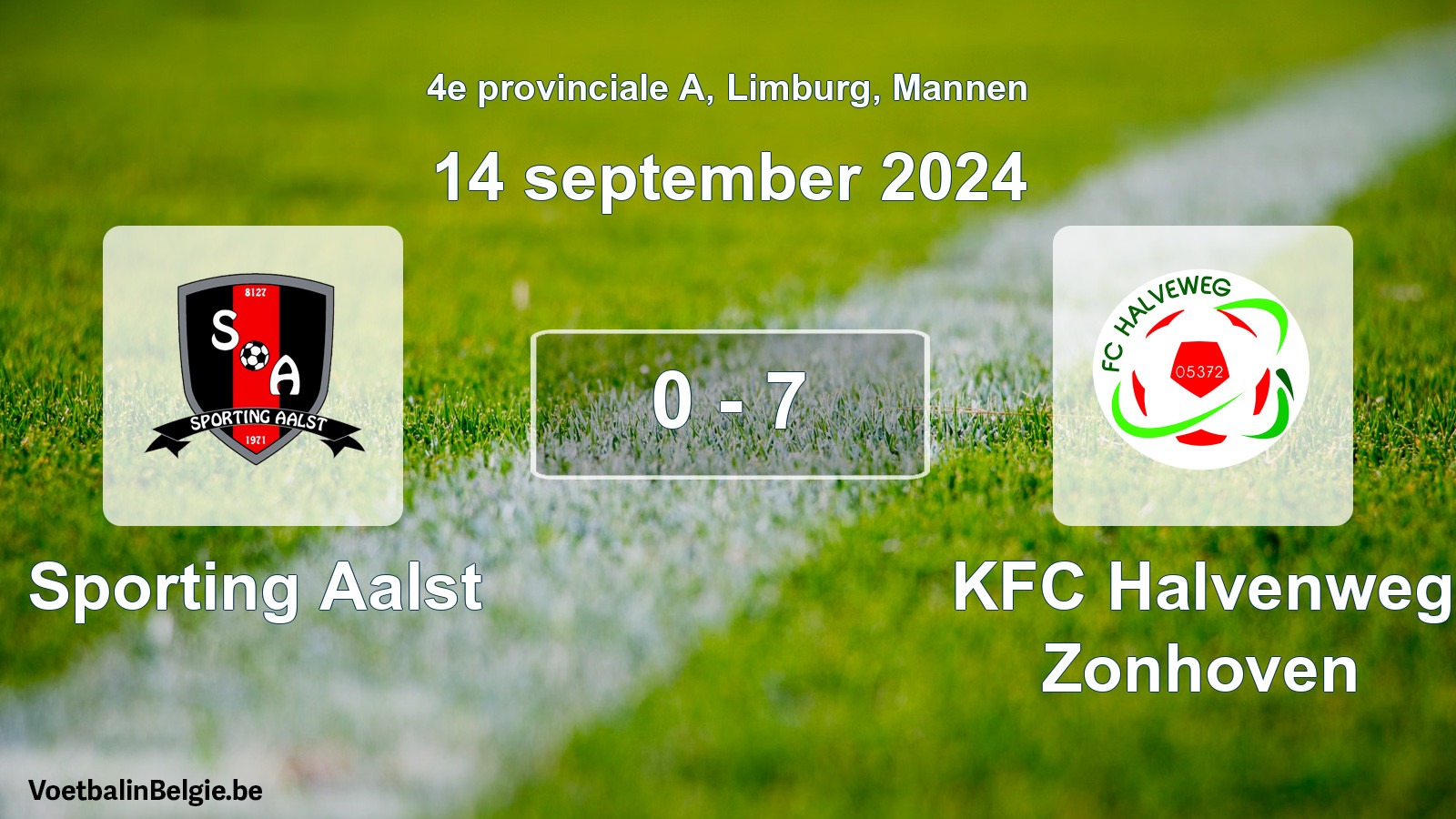 Gespeelde wedstrijd mannenvoetbal: Sporting Aalst - KFC Halvenweg Zonhoven 0 - 7 (14 september 2024)