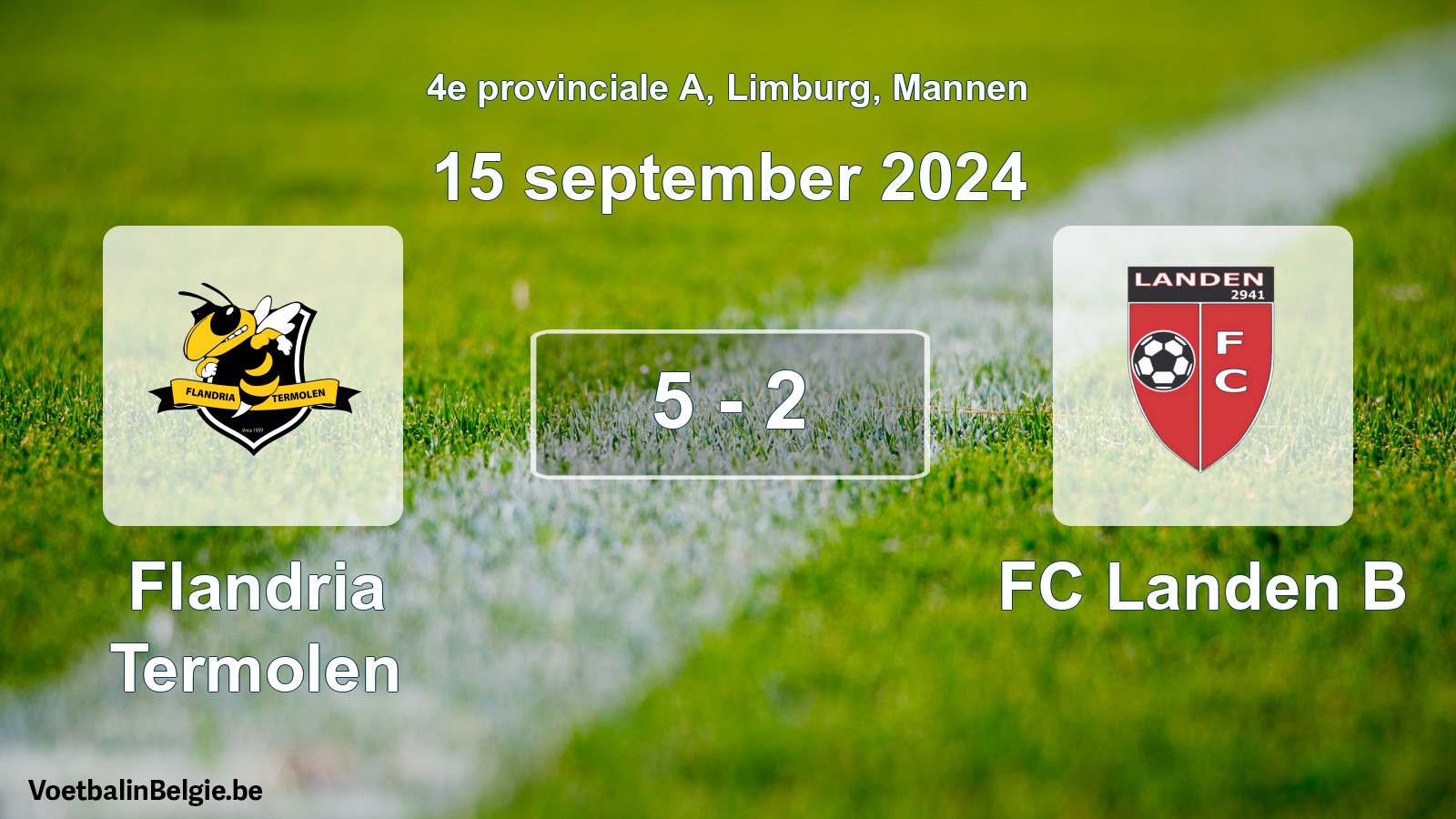 Gespeelde wedstrijd mannenvoetbal: Flandria Termolen - FC Landen B 5 - 2 (15 september 2024)
