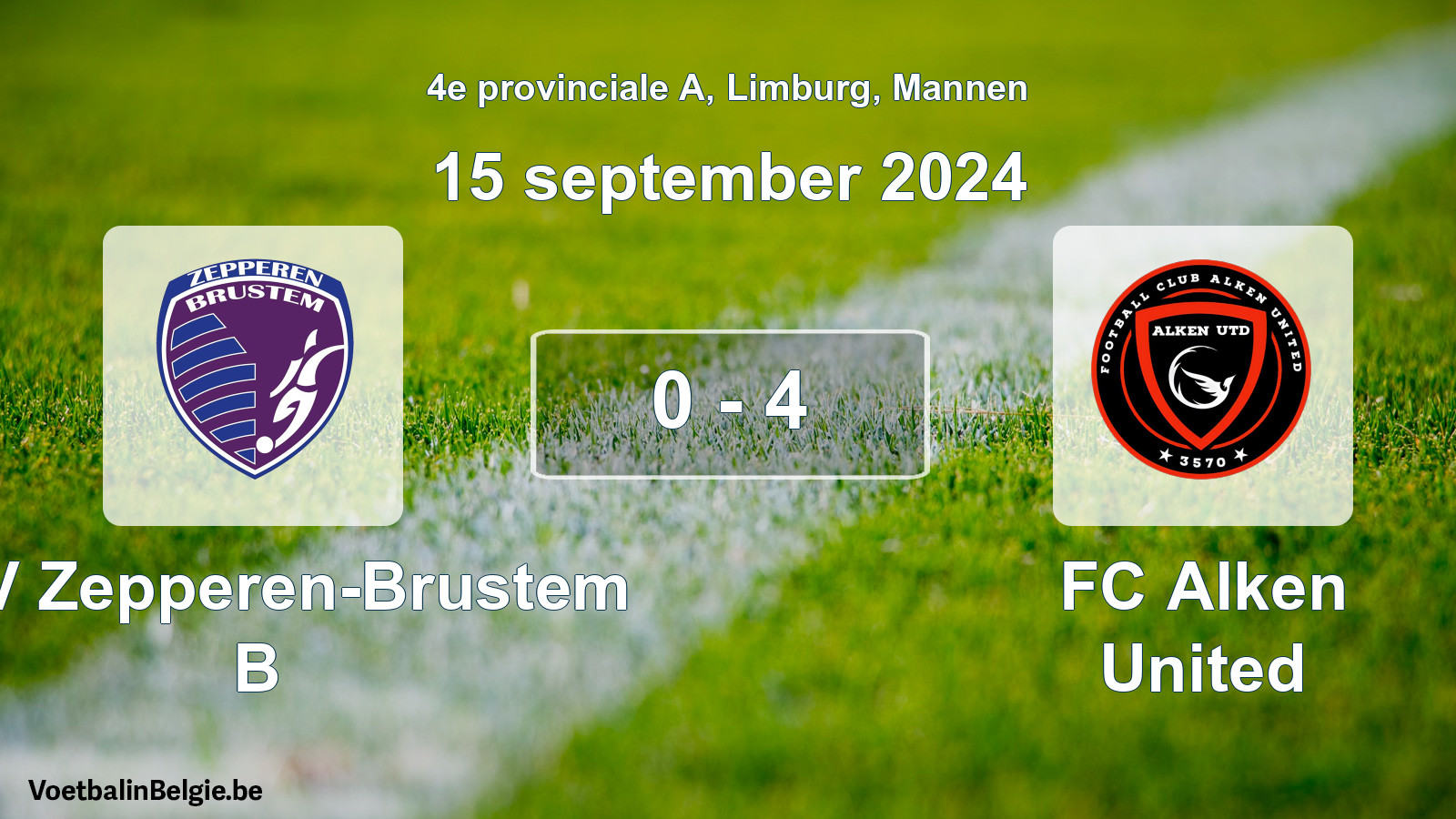 Played match men football: KVV Zepperen-Brustem B - FC Alken United 0 - 4 (15 September 2024)