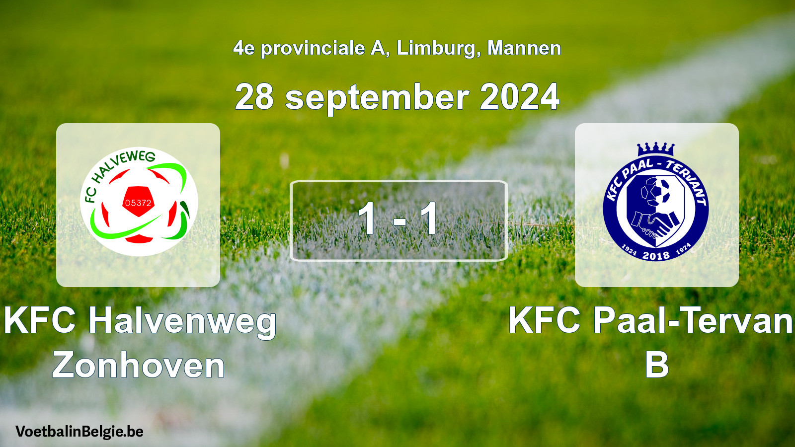Gespeelde wedstrijd mannenvoetbal: KFC Halvenweg Zonhoven - KFC Paal-Tervant B 1 - 1 (28 september 2024)