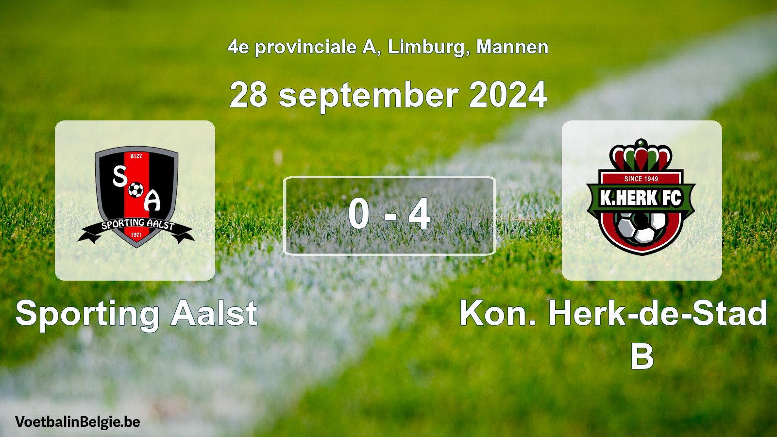Gespeelde wedstrijd mannenvoetbal: Sporting Aalst - Kon. Herk-de-Stad FC B 0 - 4 (28 september 2024)