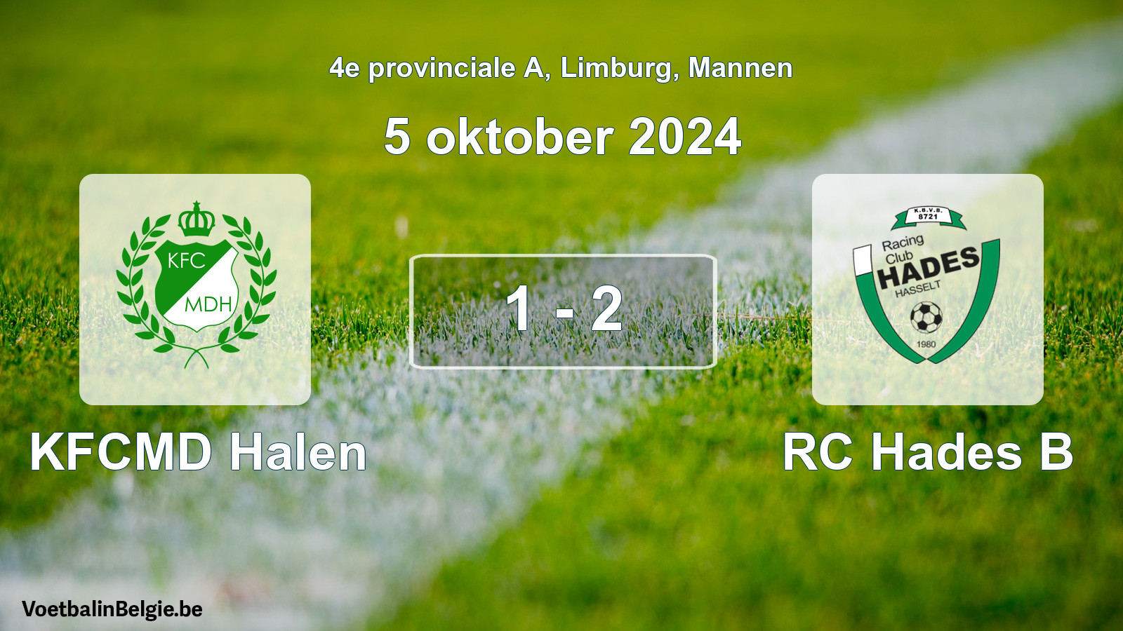 Gespeelde wedstrijd mannenvoetbal: KFCMD Halen - RC Hades B 1 - 2 (5 oktober 2024)