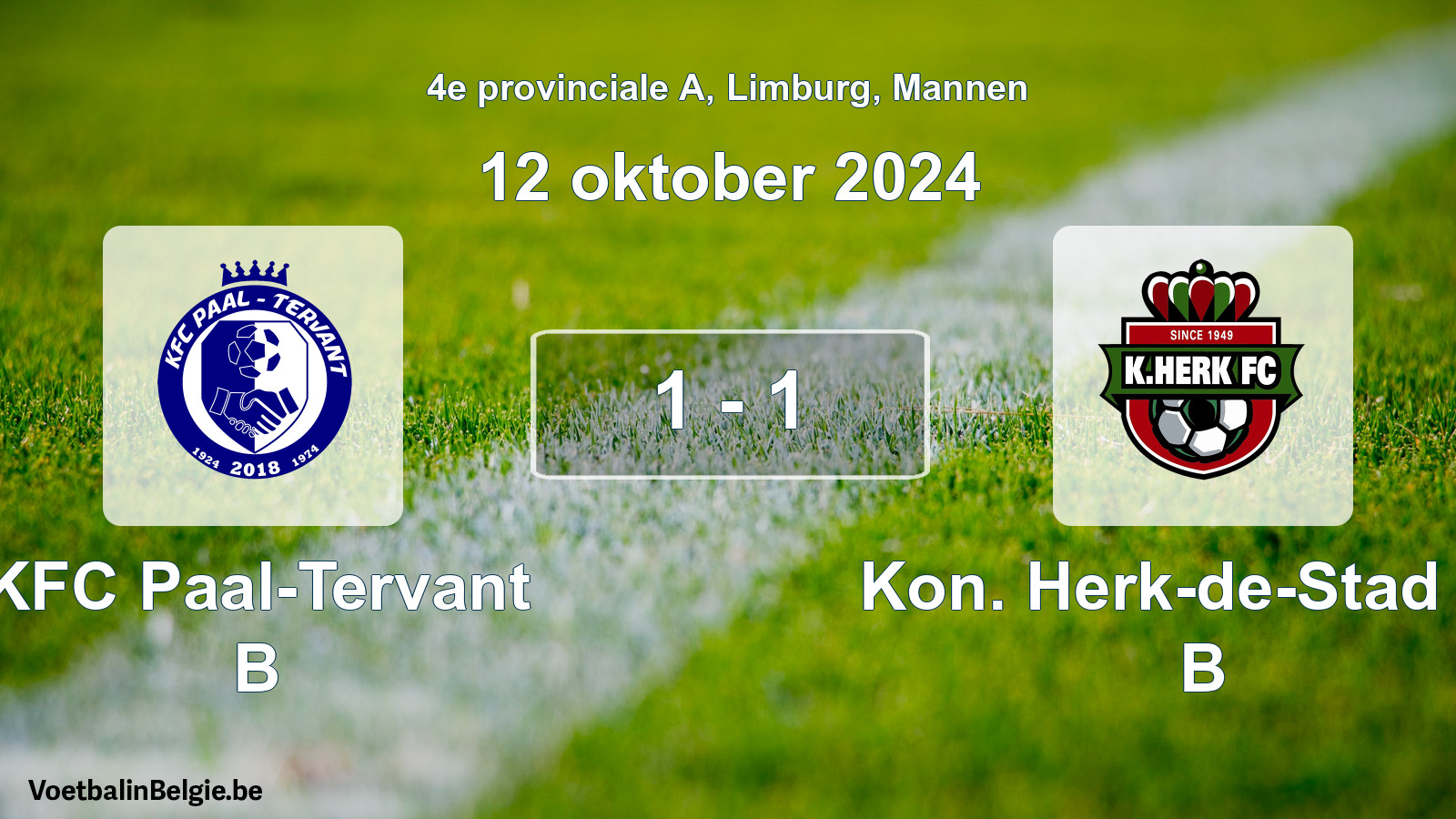 Gespeelde wedstrijd mannenvoetbal: KFC Paal-Tervant B - Kon. Herk-de-Stad FC B 1 - 1 (12 oktober 2024)