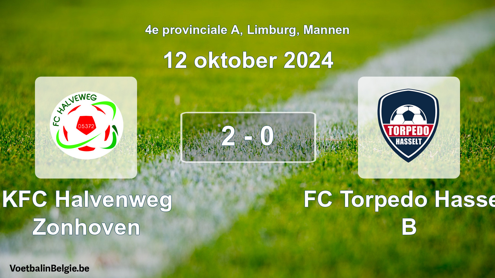 Gespeelde wedstrijd mannenvoetbal: KFC Halvenweg Zonhoven - FC Torpedo Hasselt B 2 - 0 (12 oktober 2024)