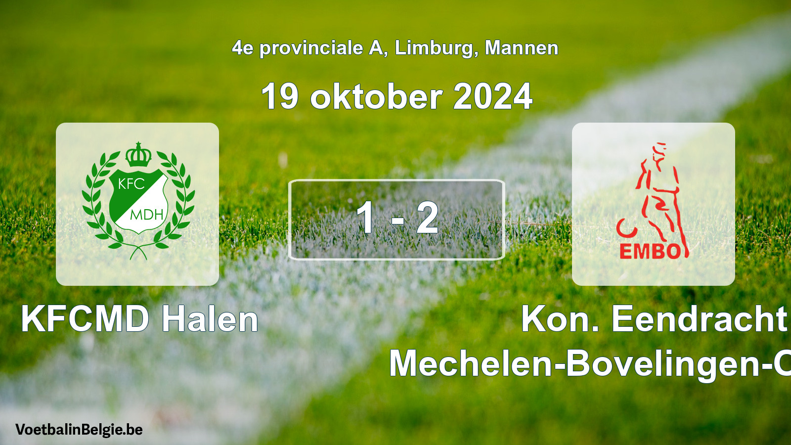Gespeelde wedstrijd mannenvoetbal: KFCMD Halen - Kon. Eendracht Mechelen-Bovelingen-Opheers 1 - 2 (19 oktober 2024)