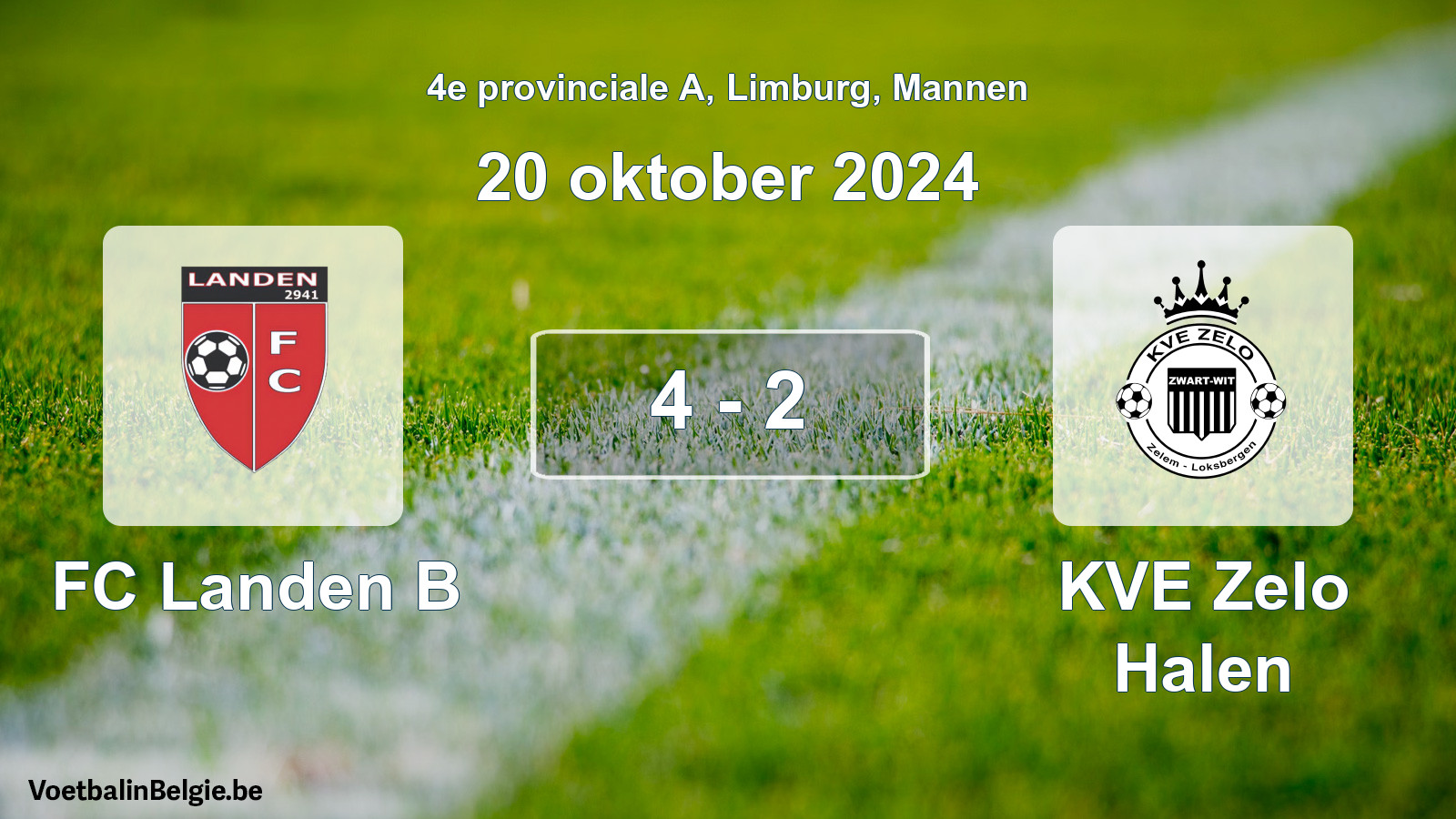 Gespeelde wedstrijd mannenvoetbal: FC Landen B - KVE Zelo Halen 4 - 2 (20 oktober 2024)