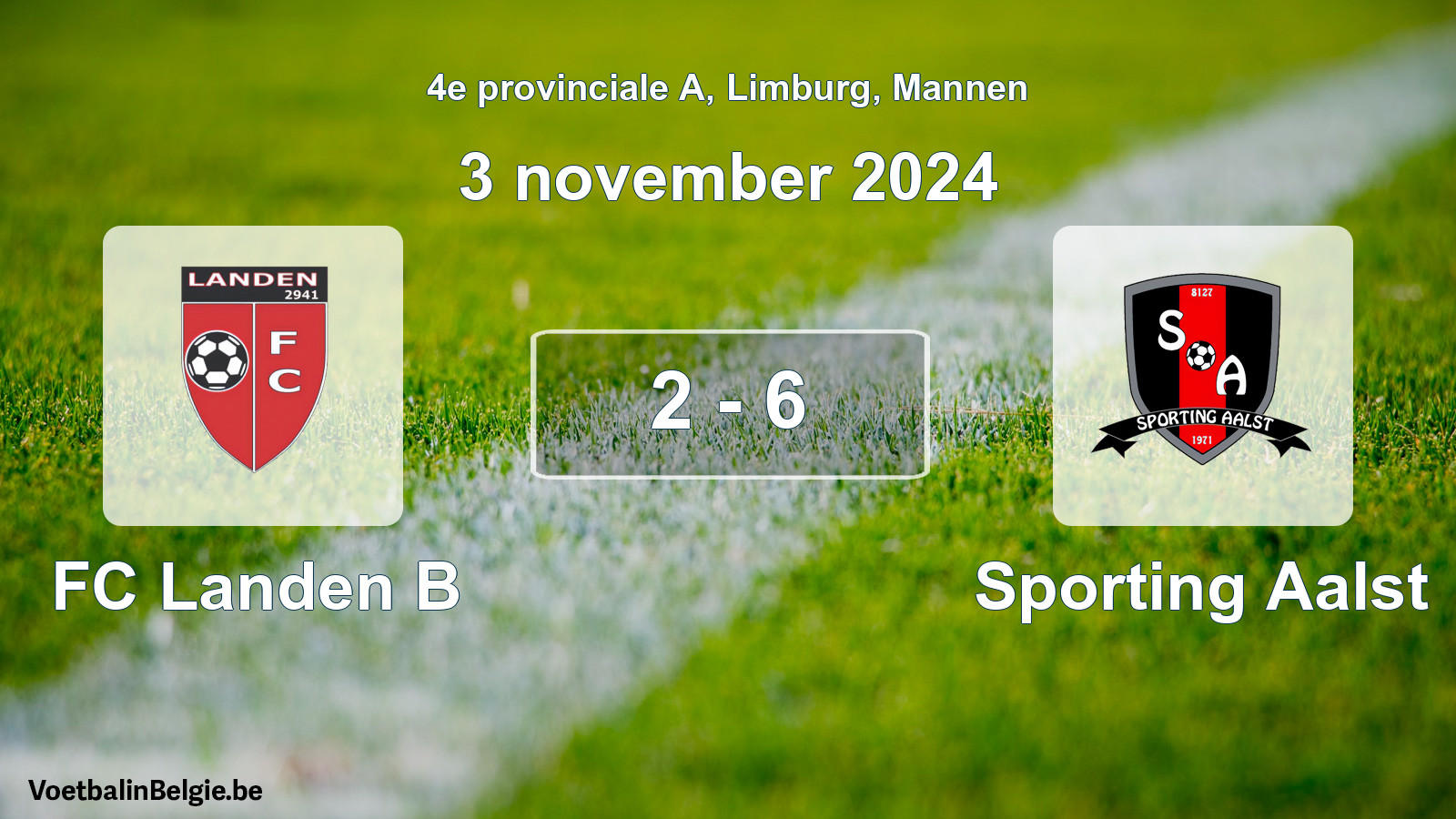 Gespeelde wedstrijd mannenvoetbal: FC Landen B - Sporting Aalst 2 - 6 (3 november 2024)
