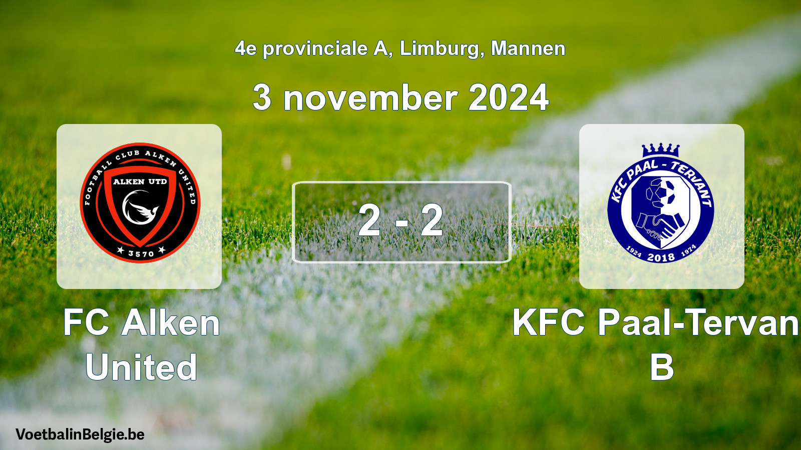 Gespeelde wedstrijd mannenvoetbal: FC Alken United - KFC Paal-Tervant B 2 - 2 (3 november 2024)