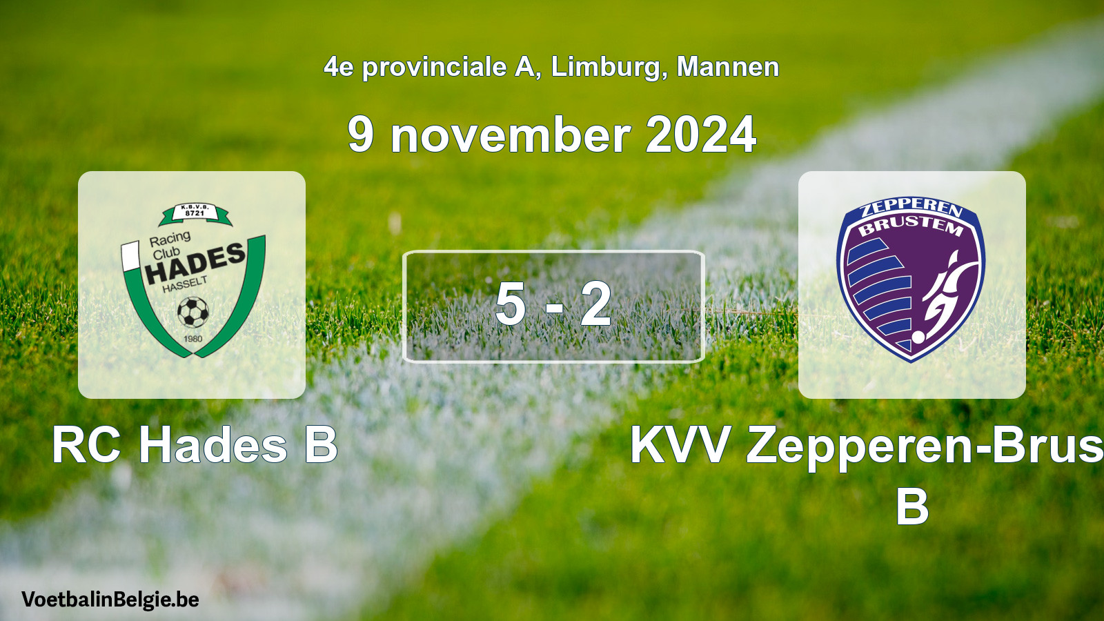 Played match men football: RC Hades B - KVV Zepperen-Brustem B 5 - 2 (9 November 2024)
