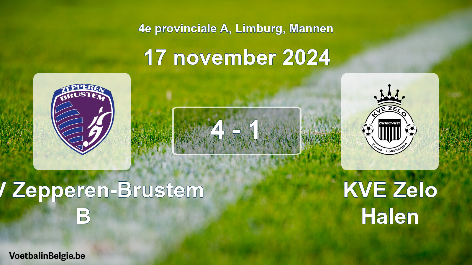 Played match men football: KVV Zepperen-Brustem B - KVE Zelo Halen 4 - 1 (17 November 2024)