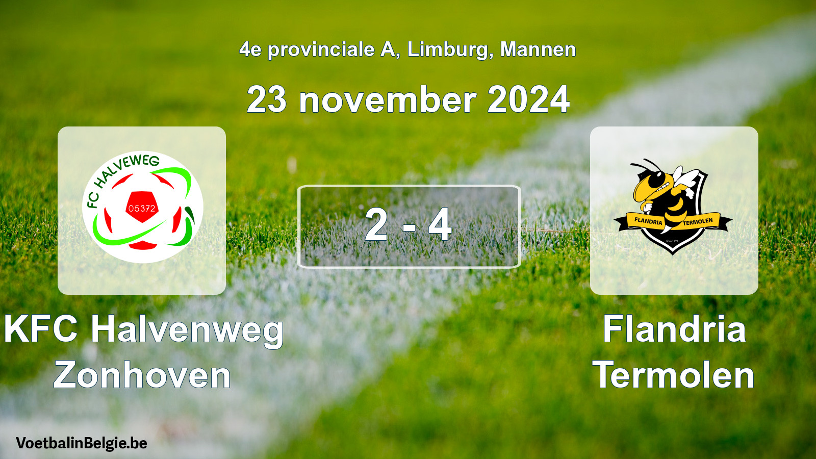 Played match men football: KFC Halvenweg Zonhoven - Flandria Termolen 2 - 4 (23 November 2024)