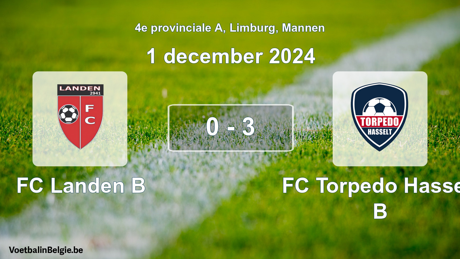 Gespeelde wedstrijd mannenvoetbal: FC Landen B - FC Torpedo Hasselt B 0 - 3 (1 december 2024)