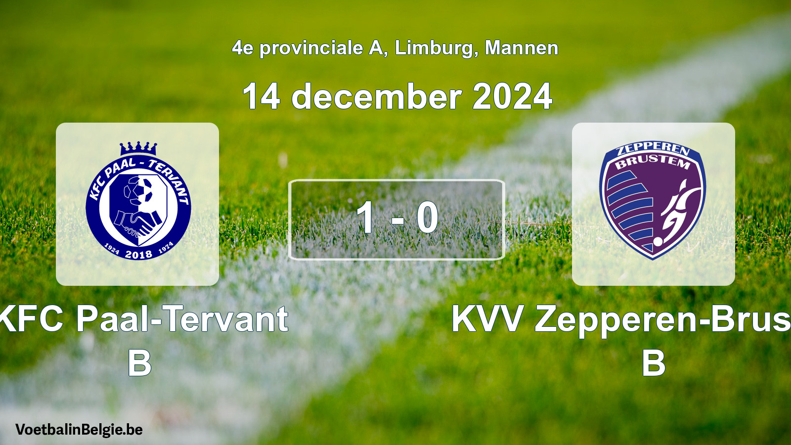 Gespeelde wedstrijd mannenvoetbal: KFC Paal-Tervant B - KVV Zepperen-Brustem B 1 - 0 (14 december 2024)