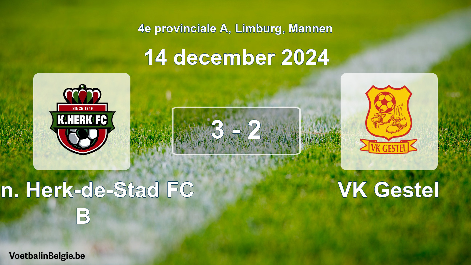 Gespeelde wedstrijd mannenvoetbal: Kon. Herk-de-Stad FC B - VK Gestel 3 - 2 (14 december 2024)