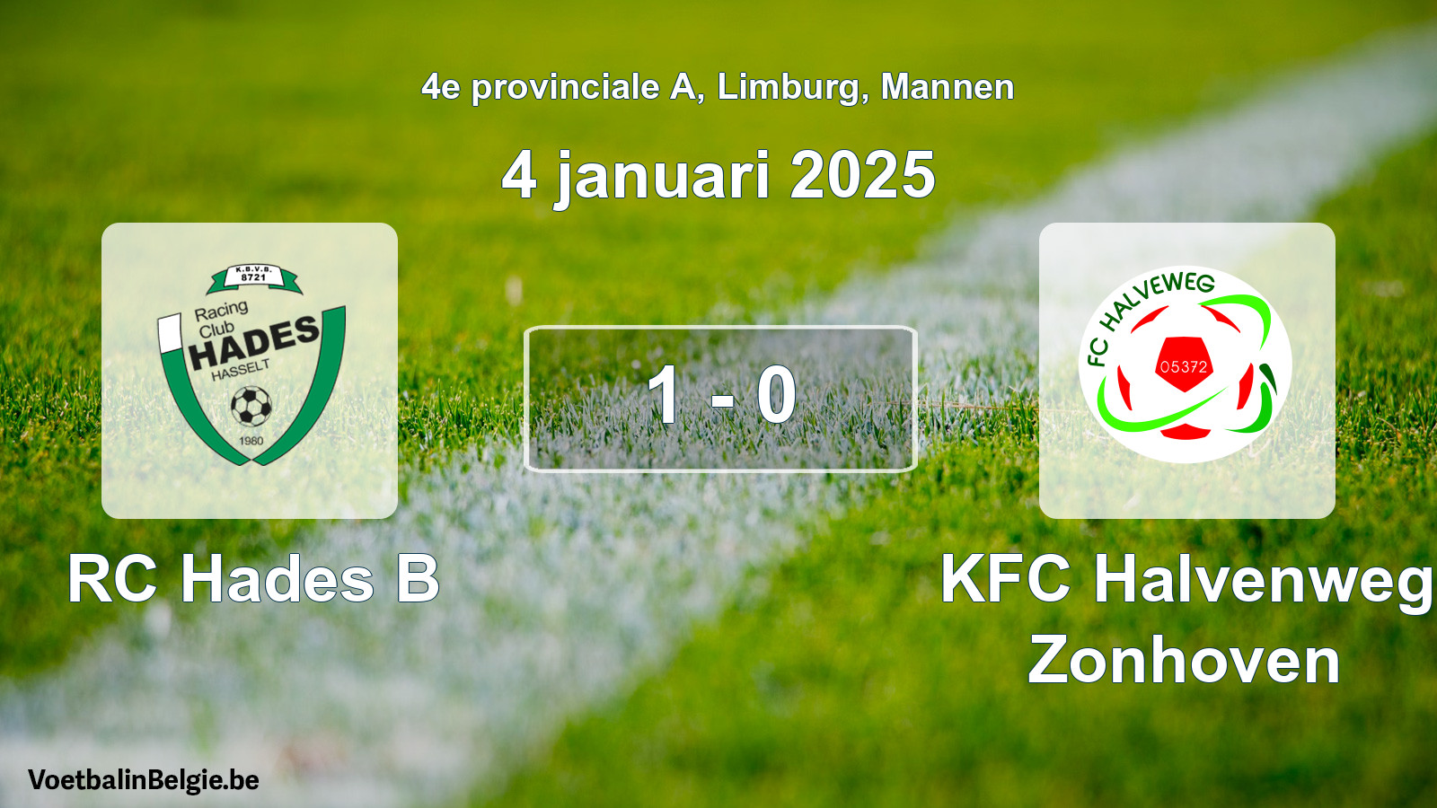 Gespeelde wedstrijd mannenvoetbal: RC Hades B - KFC Halvenweg Zonhoven 1 - 0 (4 januari 2025)