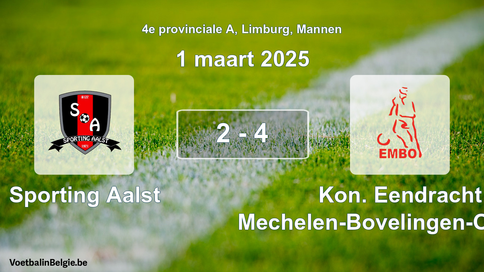 Played match men football: Sporting Aalst - Kon. Eendracht Mechelen-Bovelingen-Opheers 2 - 4 (1 March 2025)