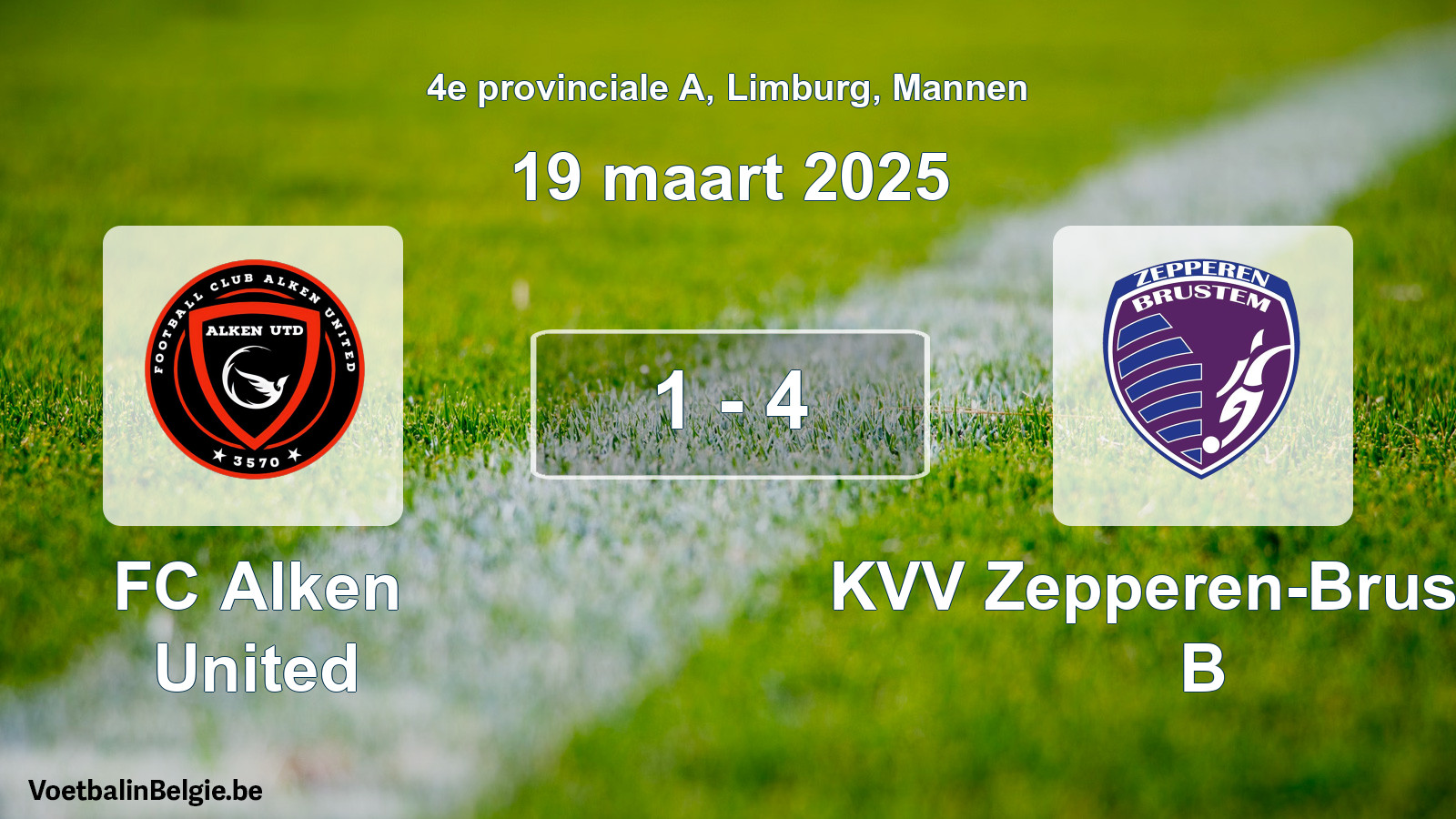 Gespieltes Spiel männer-Fußball: FC Alken United - KVV Zepperen-Brustem B 1 - 4 (19 März 2025)
