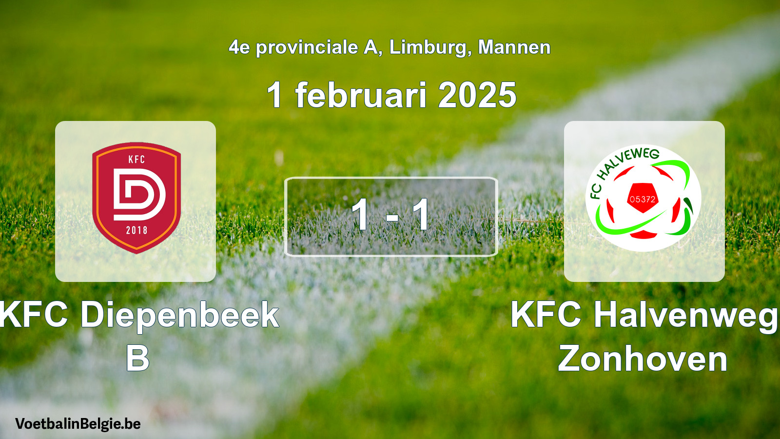 Gespeelde wedstrijd mannenvoetbal: KFC Diepenbeek B - KFC Halvenweg Zonhoven 1 - 1 (1 februari 2025)