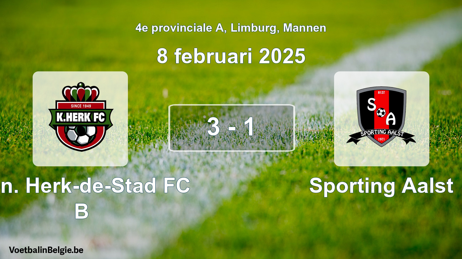 Gespeelde wedstrijd mannenvoetbal: Kon. Herk-de-Stad FC B - Sporting Aalst 3 - 1 (8 februari 2025)