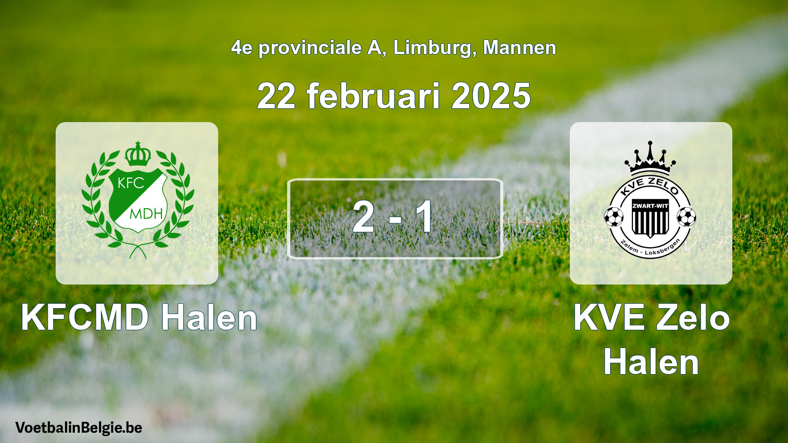 Gespeelde wedstrijd mannenvoetbal: KFCMD Halen - KVE Zelo Halen 2 - 1 (22 februari 2025)