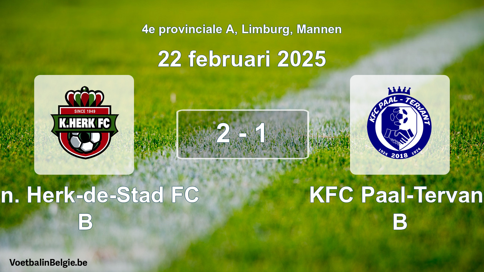 Gespeelde wedstrijd mannenvoetbal: Kon. Herk-de-Stad FC B - KFC Paal-Tervant B 2 - 1 (22 februari 2025)
