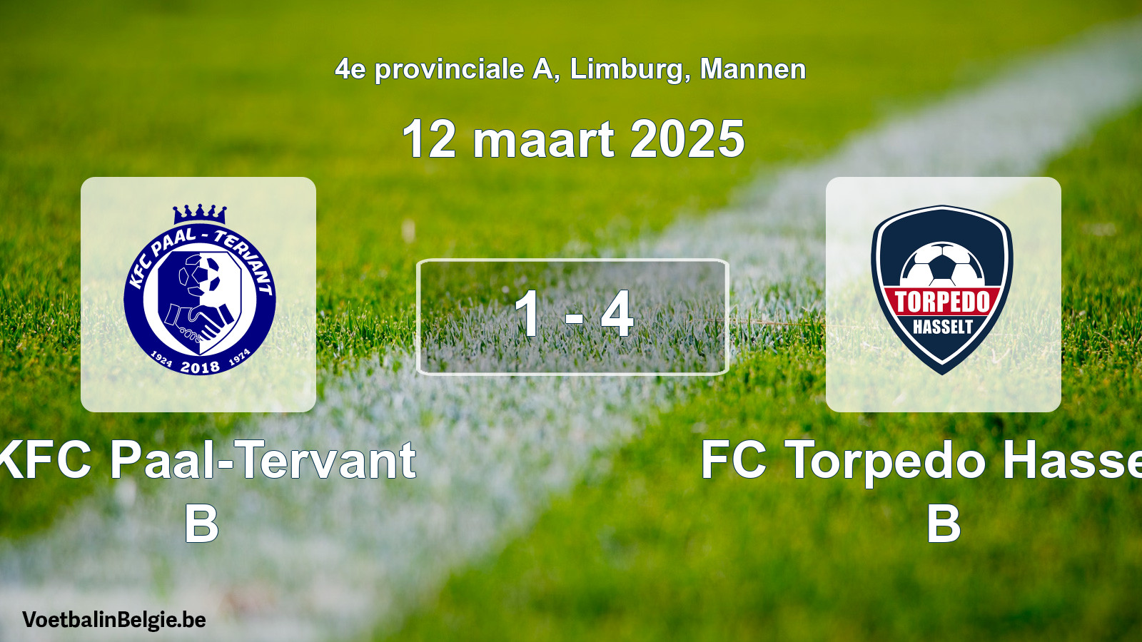 Gespeelde wedstrijd mannenvoetbal: KFC Paal-Tervant B - FC Torpedo Hasselt B 1 - 4 (12 maart 2025)