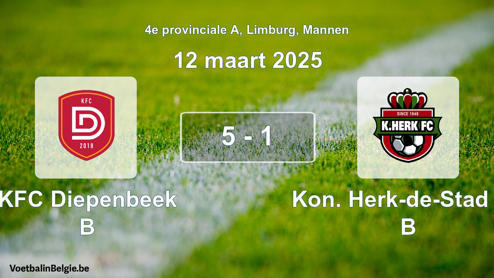 Gespeelde wedstrijd mannenvoetbal: KFC Diepenbeek B - Kon. Herk-de-Stad FC B 5 - 1 (12 maart 2025)