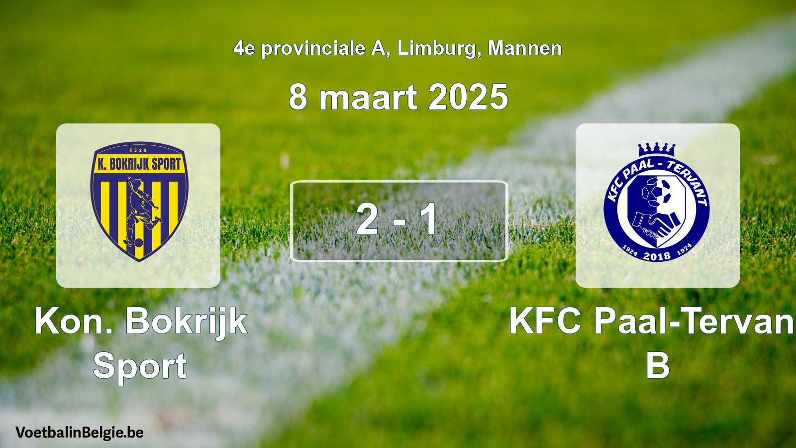 Gespeelde wedstrijd mannenvoetbal: Kon. Bokrijk Sport - KFC Paal-Tervant B 2 - 1 (8 maart 2025)
