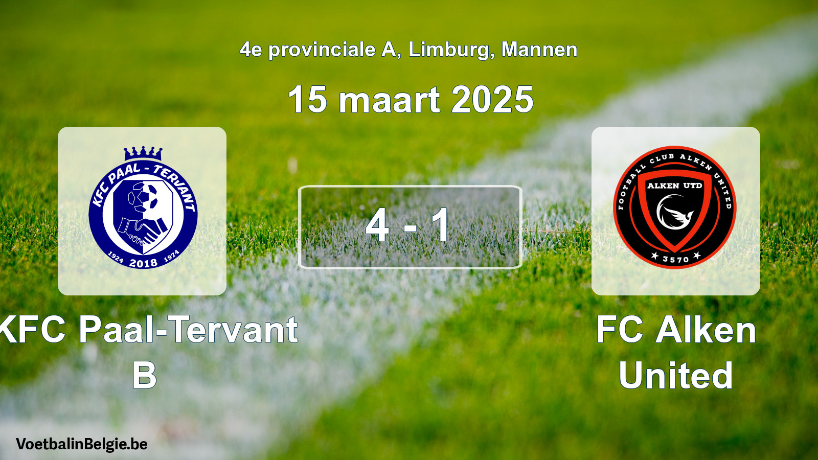 Gespeelde wedstrijd mannenvoetbal: KFC Paal-Tervant B - FC Alken United 4 - 1 (15 maart 2025)