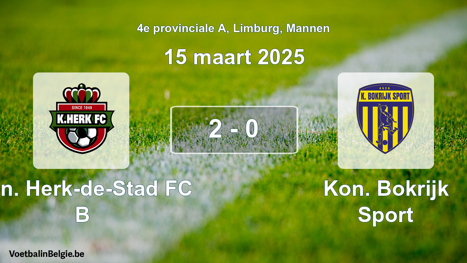 Gespeelde wedstrijd mannenvoetbal: Kon. Herk-de-Stad FC B - Kon. Bokrijk Sport 2 - 0 (15 maart 2025)