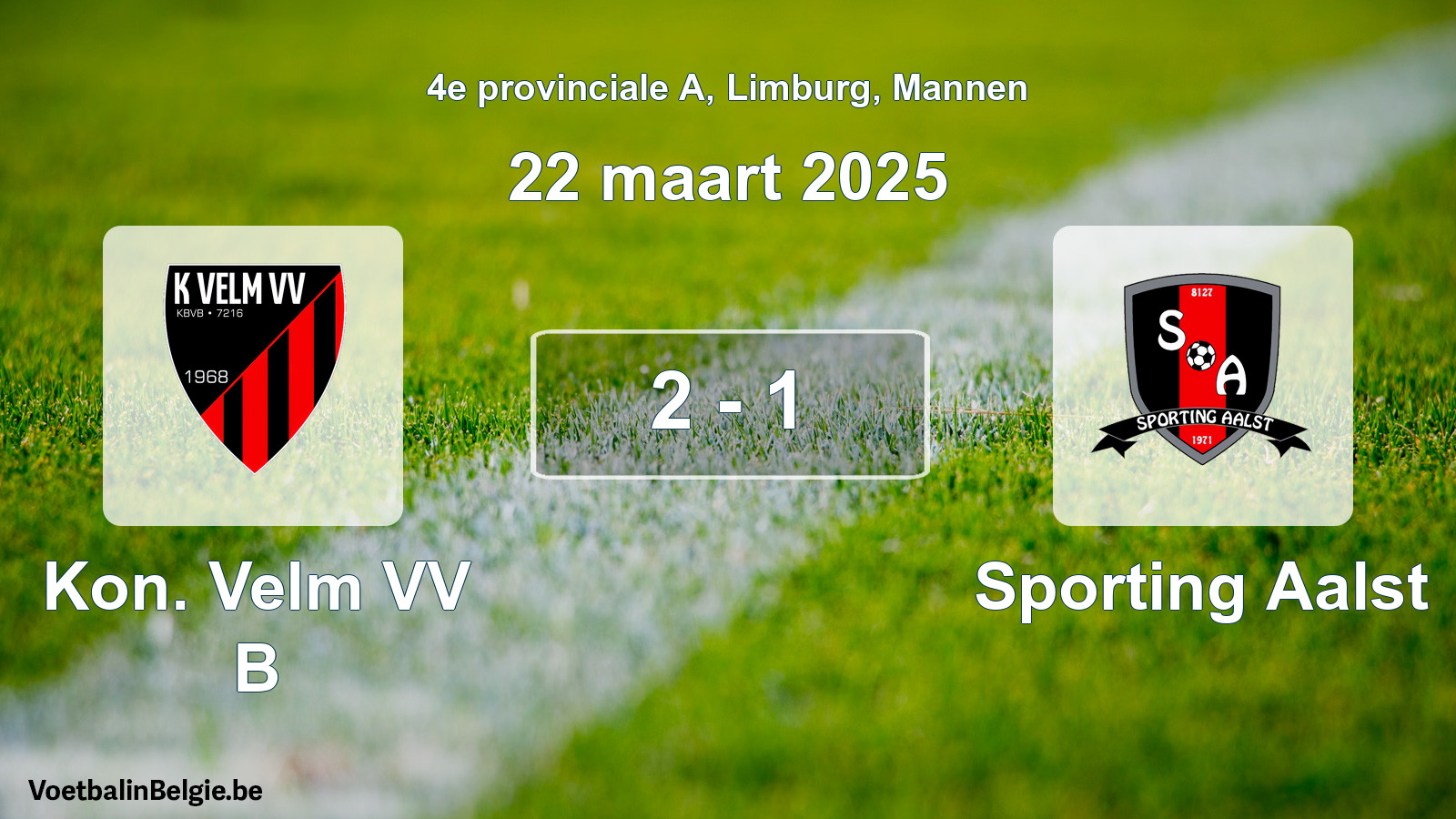 Gespeelde wedstrijd mannenvoetbal: Kon. Velm VV B - Sporting Aalst 2 - 1 (22 maart 2025)