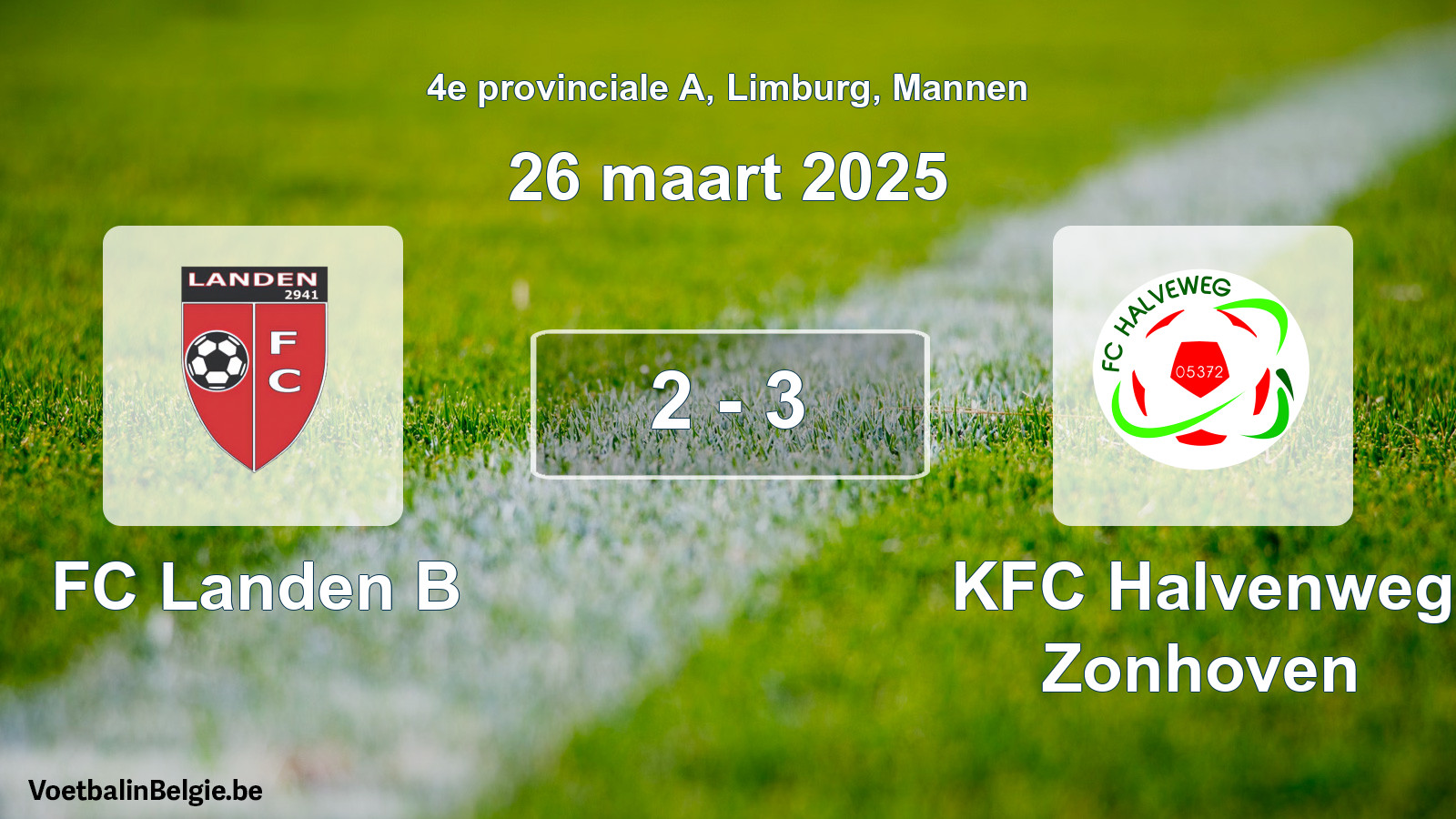 Gespeelde wedstrijd mannenvoetbal: FC Landen B - KFC Halvenweg Zonhoven 2 - 3 (26 maart 2025)