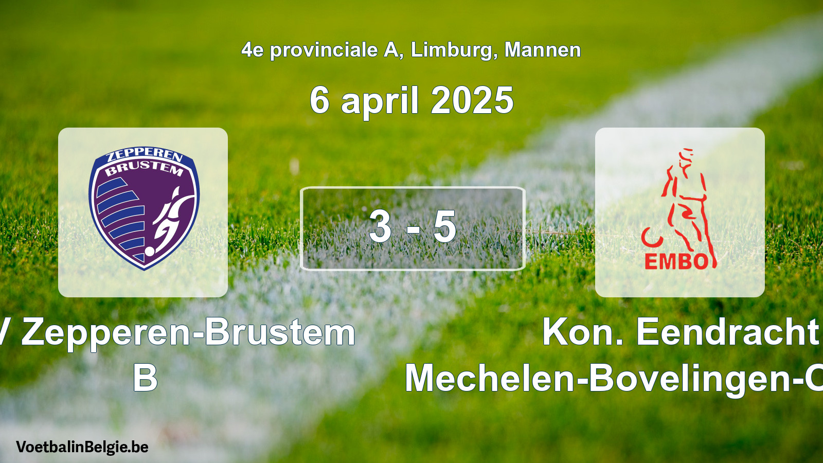 Played match men football: KVV Zepperen-Brustem B - Kon. Eendracht Mechelen-Bovelingen-Opheers 3 - 5 (6 April 2025)
