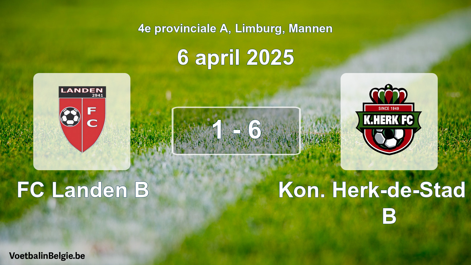 Gespeelde wedstrijd mannenvoetbal: FC Landen B - Kon. Herk-de-Stad FC B 1 - 6 (6 april 2025)
