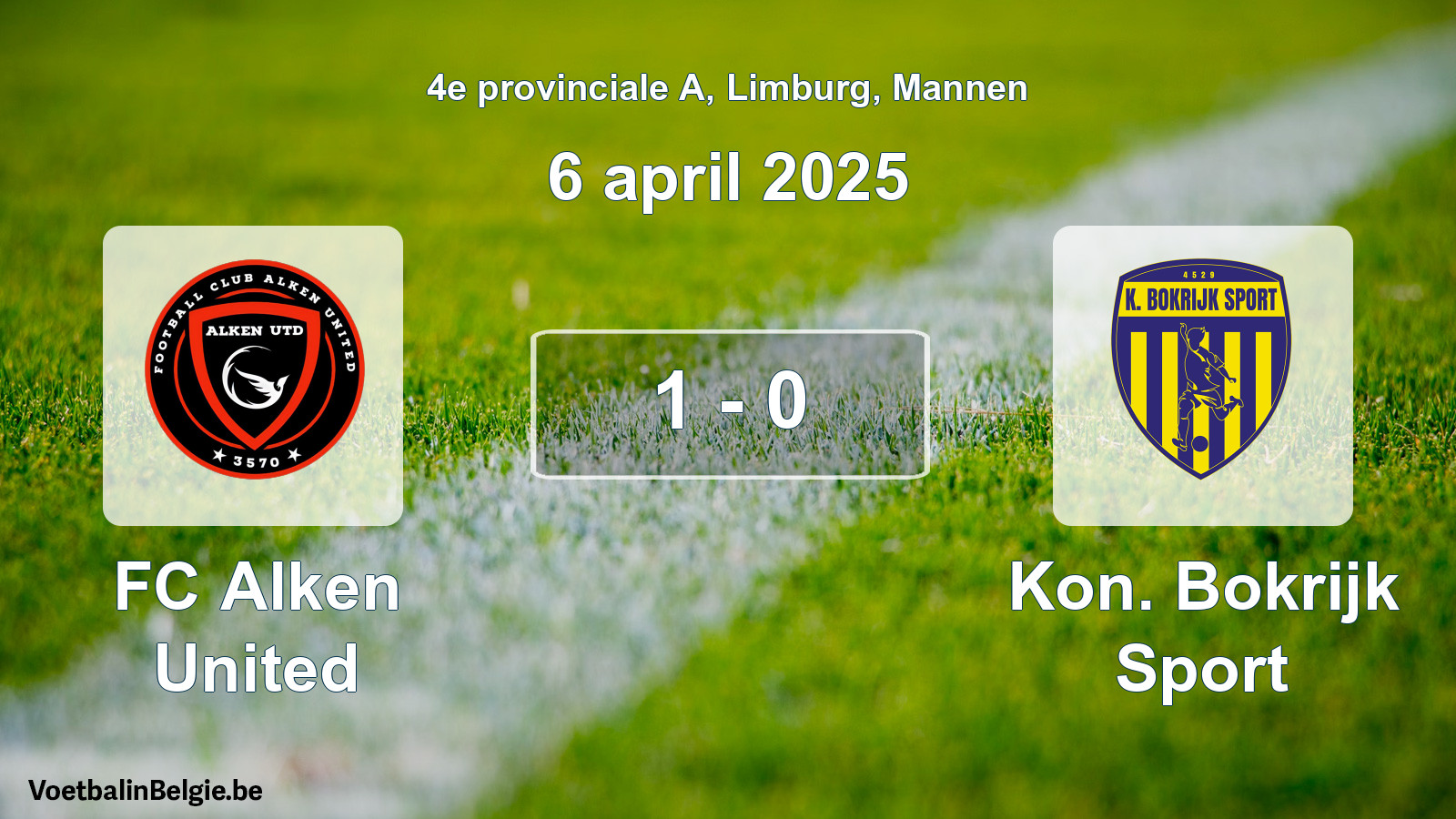 Gespieltes Spiel männer-Fußball: FC Alken United - Kon. Bokrijk Sport 1 - 0 (6 April 2025)