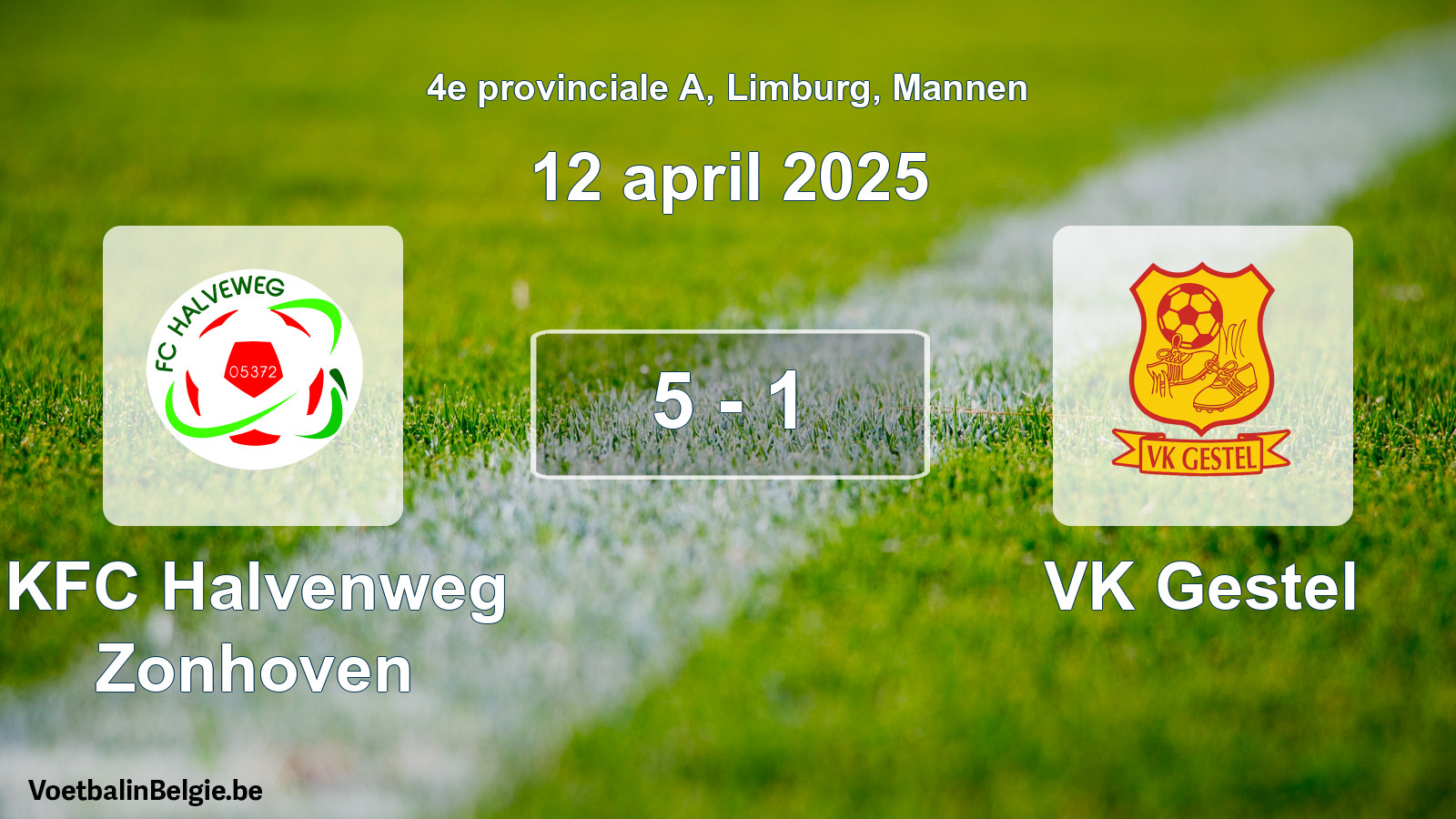 Gespeelde wedstrijd mannenvoetbal: KFC Halvenweg Zonhoven - VK Gestel 5 - 1 (12 april 2025)