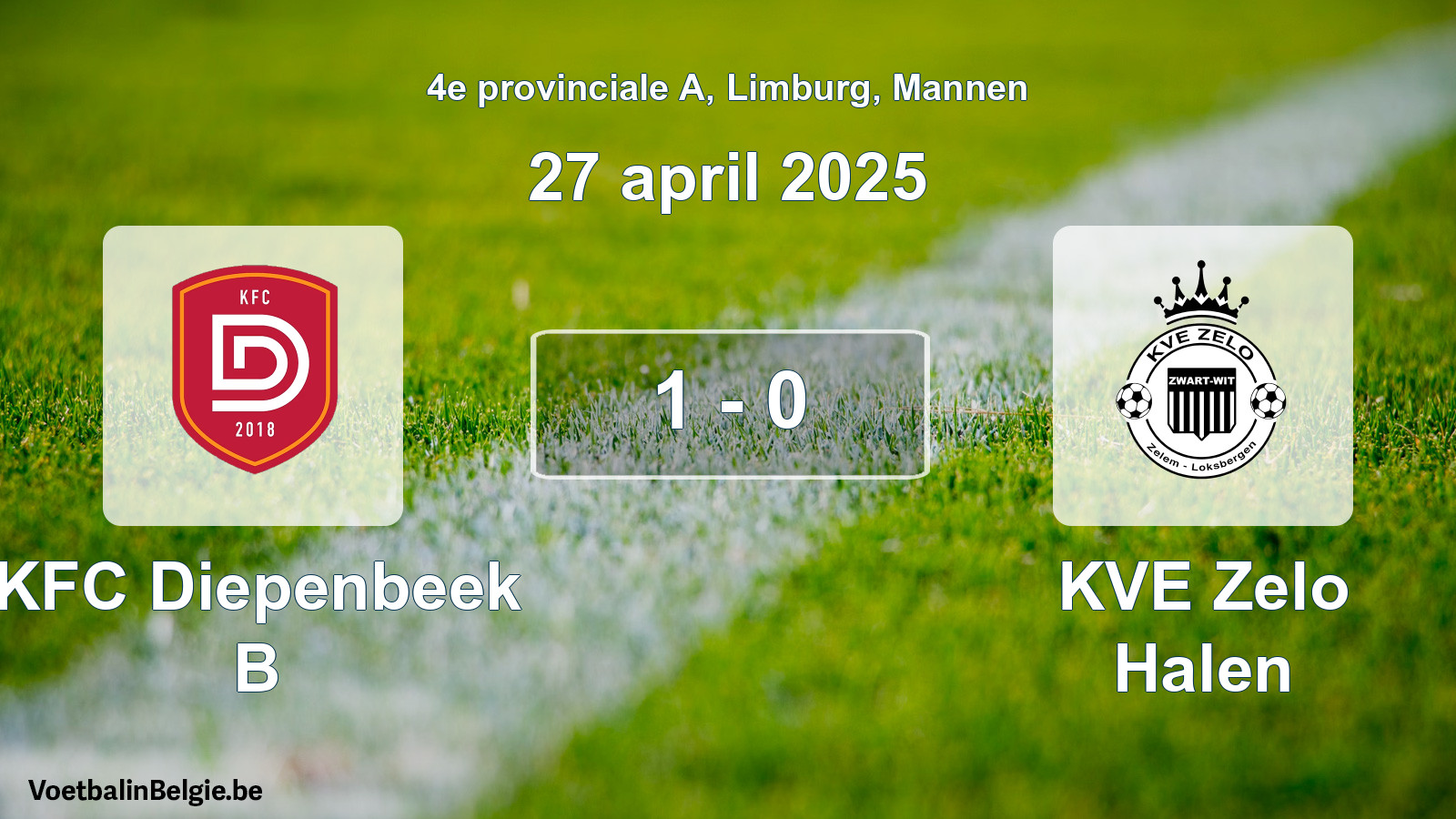 Gespeelde wedstrijd mannenvoetbal: KFC Diepenbeek B - KVE Zelo Halen 1 - 0 (27 april 2025)