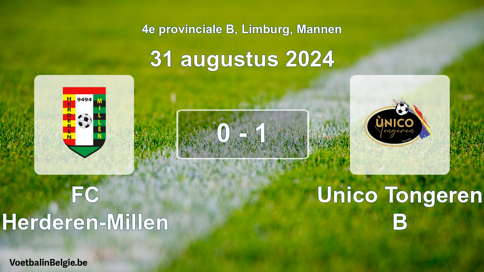 Gespeelde wedstrijd mannenvoetbal: FC Herderen-Millen - Unico Tongeren B 0 - 1 (31 augustus 2024)