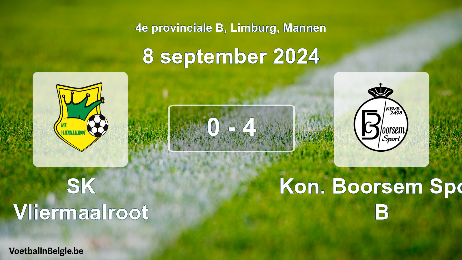 Gespeelde wedstrijd mannenvoetbal: SK Vliermaalroot - Kon. Boorsem Sport B 0 - 4 (8 september 2024)