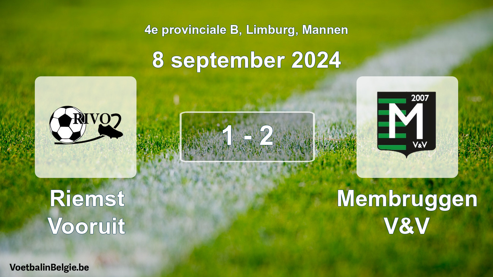 Gespeelde wedstrijd mannenvoetbal: Riemst Vooruit - Membruggen V&V 1 - 2 (8 september 2024)