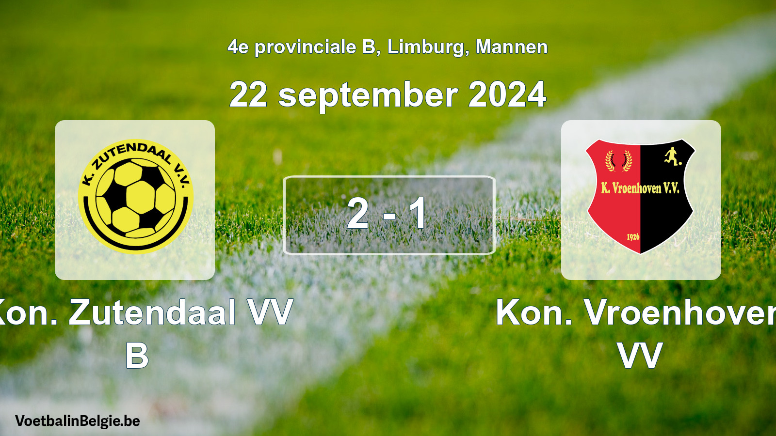 Gespeelde wedstrijd mannenvoetbal: Kon. Zutendaal VV B - Kon. Vroenhoven VV 2 - 1 (22 september 2024)