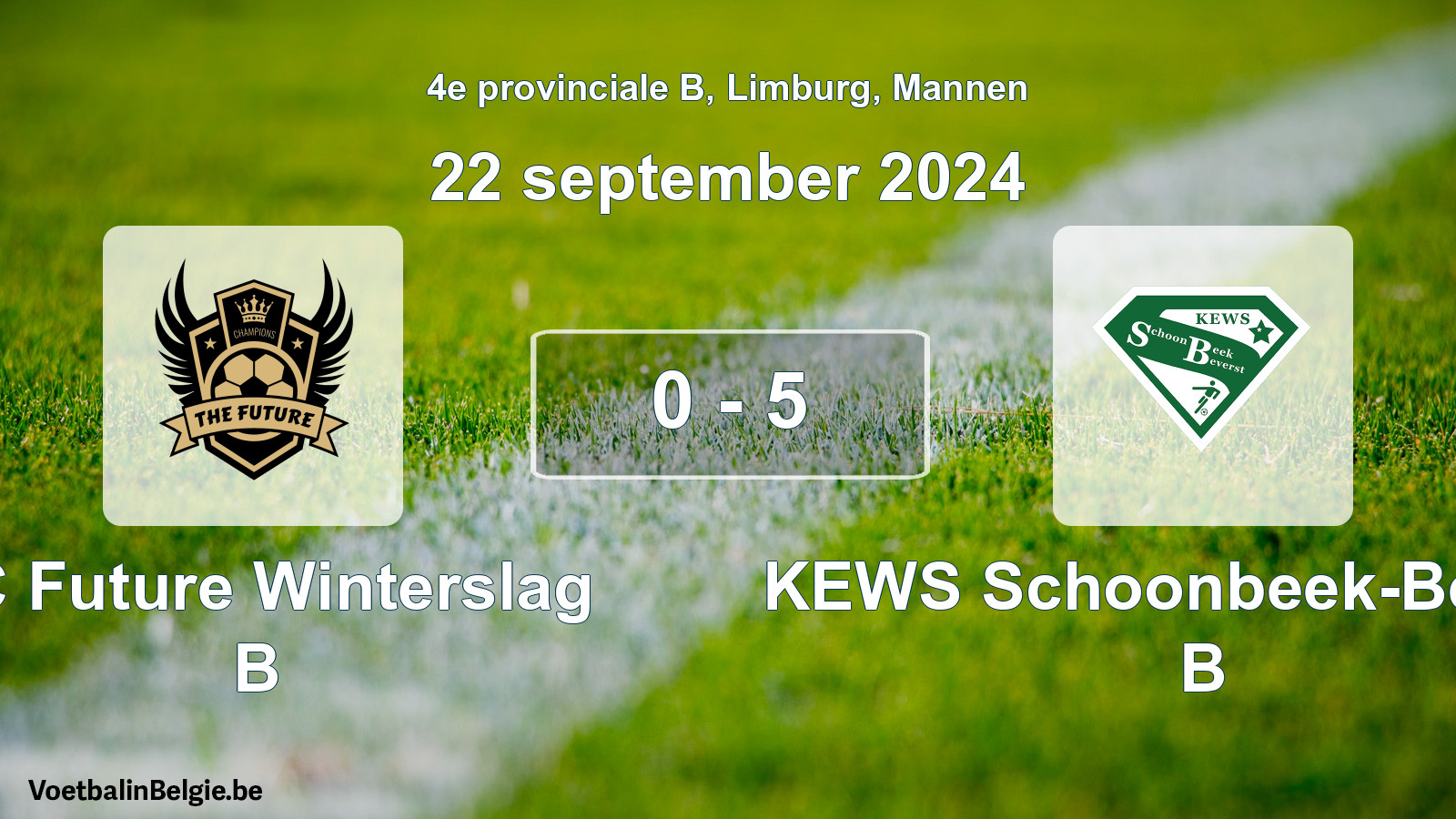 Gespeelde wedstrijd mannenvoetbal: FC Future Winterslag B - KEWS Schoonbeek-Beverst B 0 - 5 (22 september 2024)