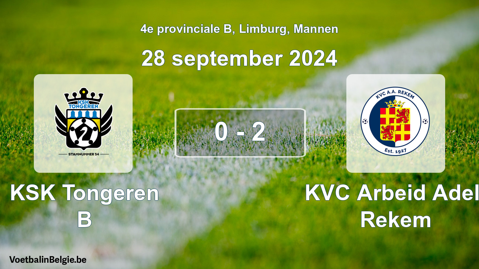 Gespeelde wedstrijd mannenvoetbal: KSK Tongeren B - KVC Arbeid Adelt Rekem 0 - 2 (28 september 2024)