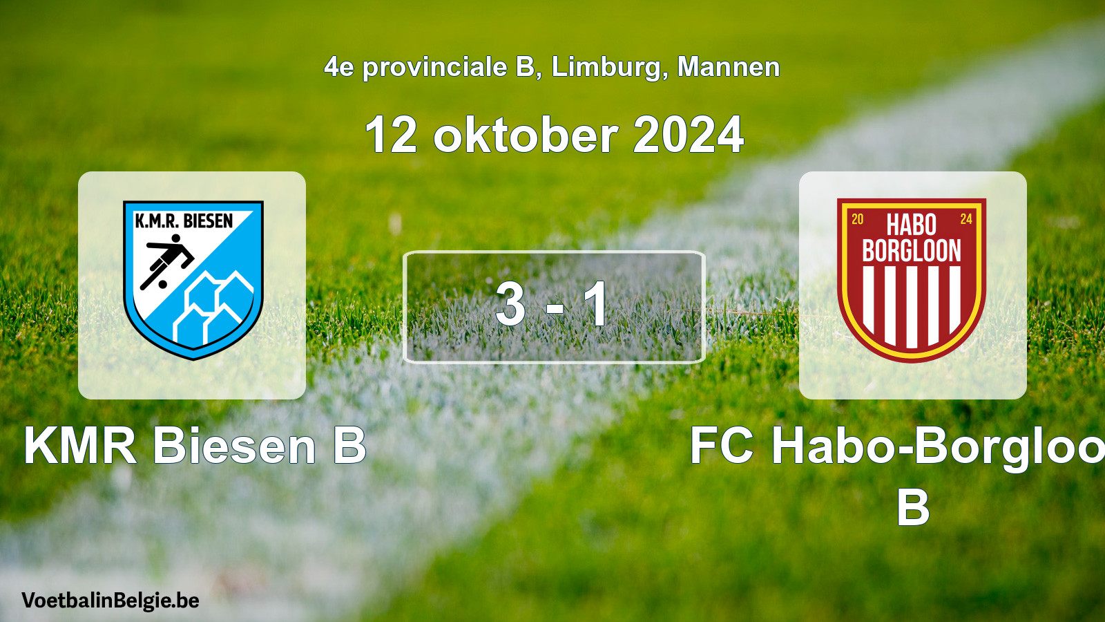 Played match men football: KMR Biesen B - FC Habo-Borgloon B 3 - 1 (12 October 2024)