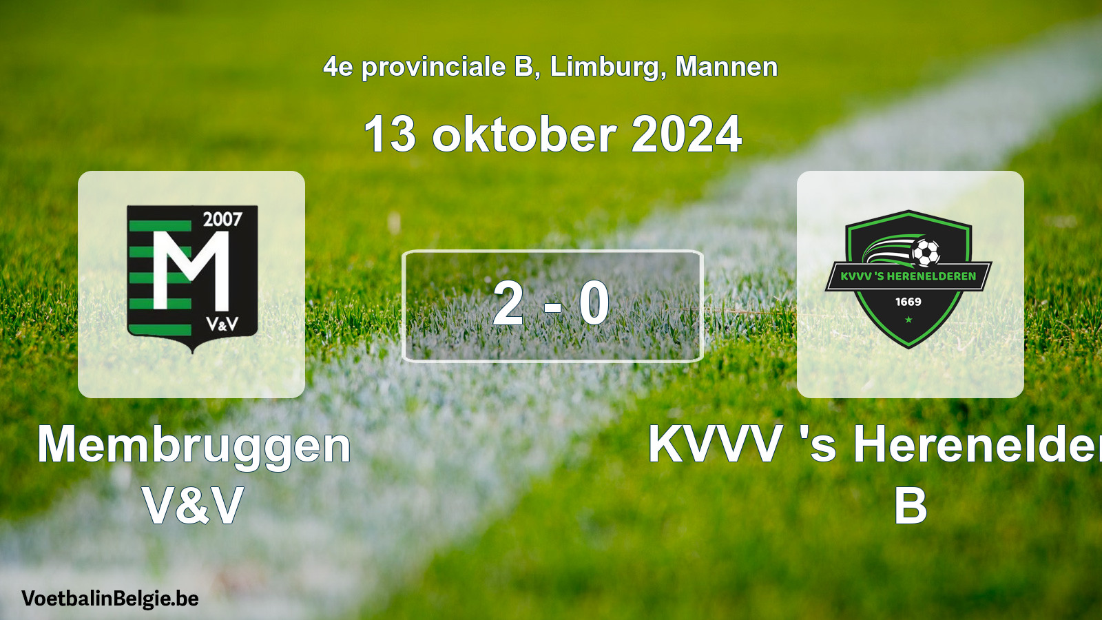 Gespeelde wedstrijd mannenvoetbal: Membruggen V&V - KVVV 's Herenelderen B 2 - 0 (13 oktober 2024)