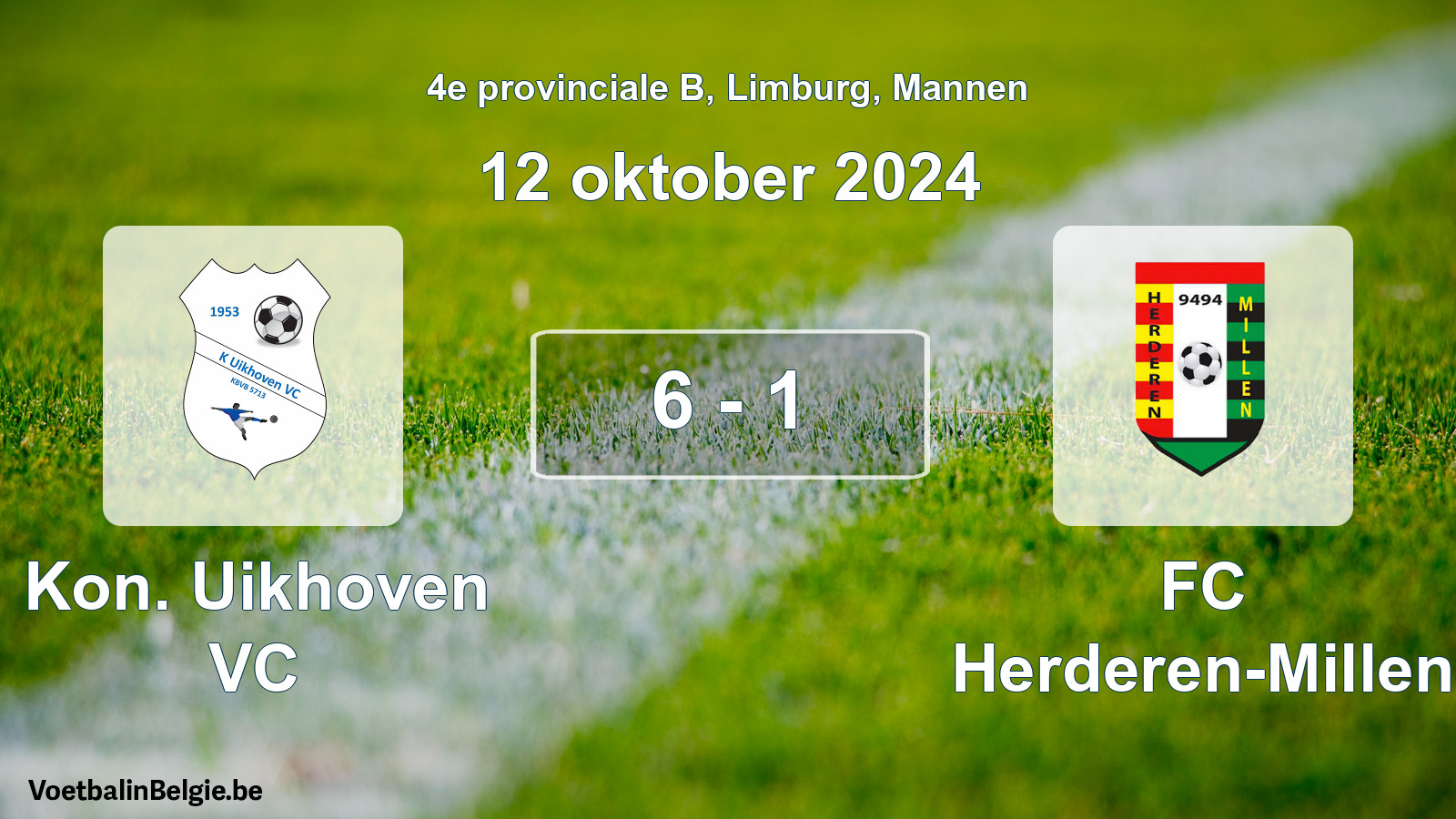 Gespeelde wedstrijd mannenvoetbal: Kon. Uikhoven VC - FC Herderen-Millen 6 - 1 (12 oktober 2024)