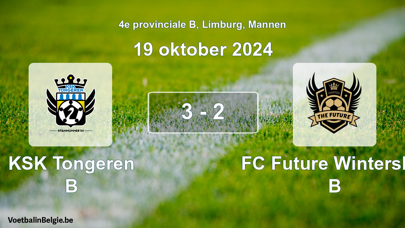 Gespeelde wedstrijd mannenvoetbal: KSK Tongeren B - FC Future Winterslag B 3 - 2 (19 oktober 2024)